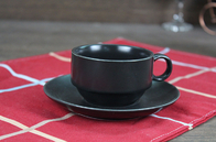 Coffee Tea Black Ceramic Cup With Saucer Handle Weight 190g Custom Decal