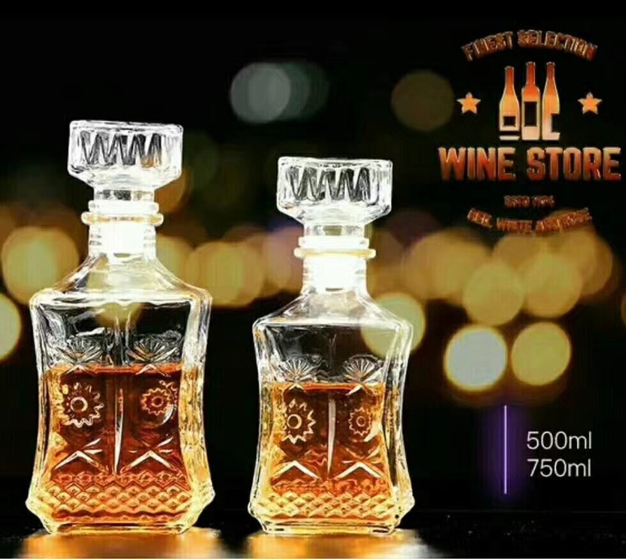 Stock Glass Decanters Whiskey Glass Bottle Sets 500ml For Drinking Bar Shop